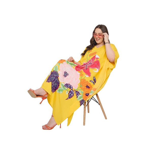 Gypsie Blu Floral Digital Printed Caftan Dress Plus Size Cover Up Maxi Dresses - Picture 7 of 7